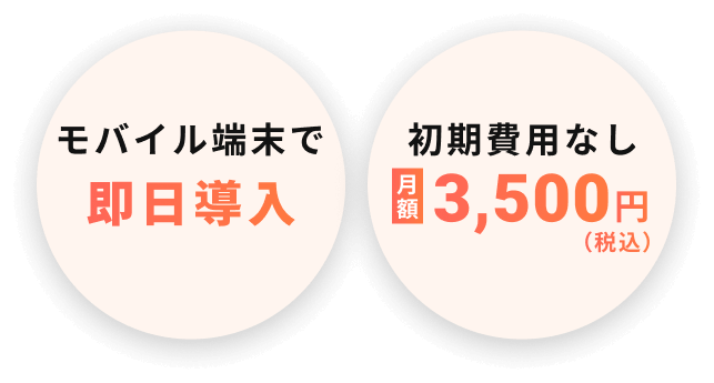 モバイル端末で即日導入・初期費用なし月額3,500円（税込）